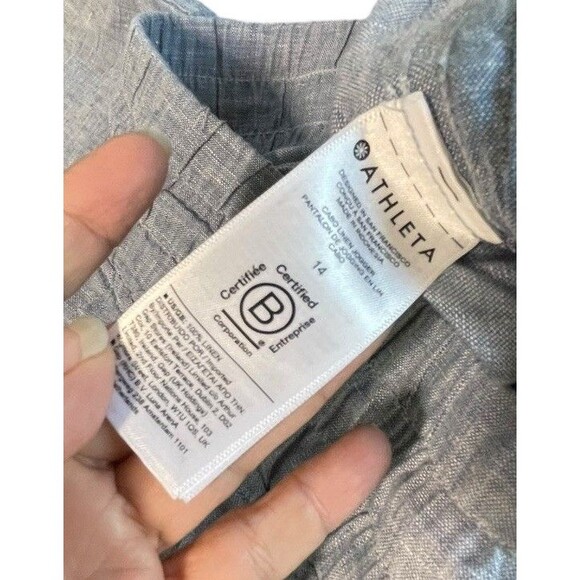 Athleta Cabo Linen Jogger Pants Tapered Pull On Chambray Blue Women Size 14 - Picture 9 of 13